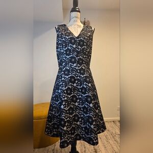 White House Black Market Sleeveless Black Lace Floral Midi Dress,Size 12.